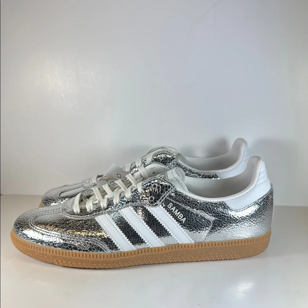 Adidas Samba OG Metallic Silver Cracked Leather Women’s Size 8 Sneakers - Picture 1 of 12
